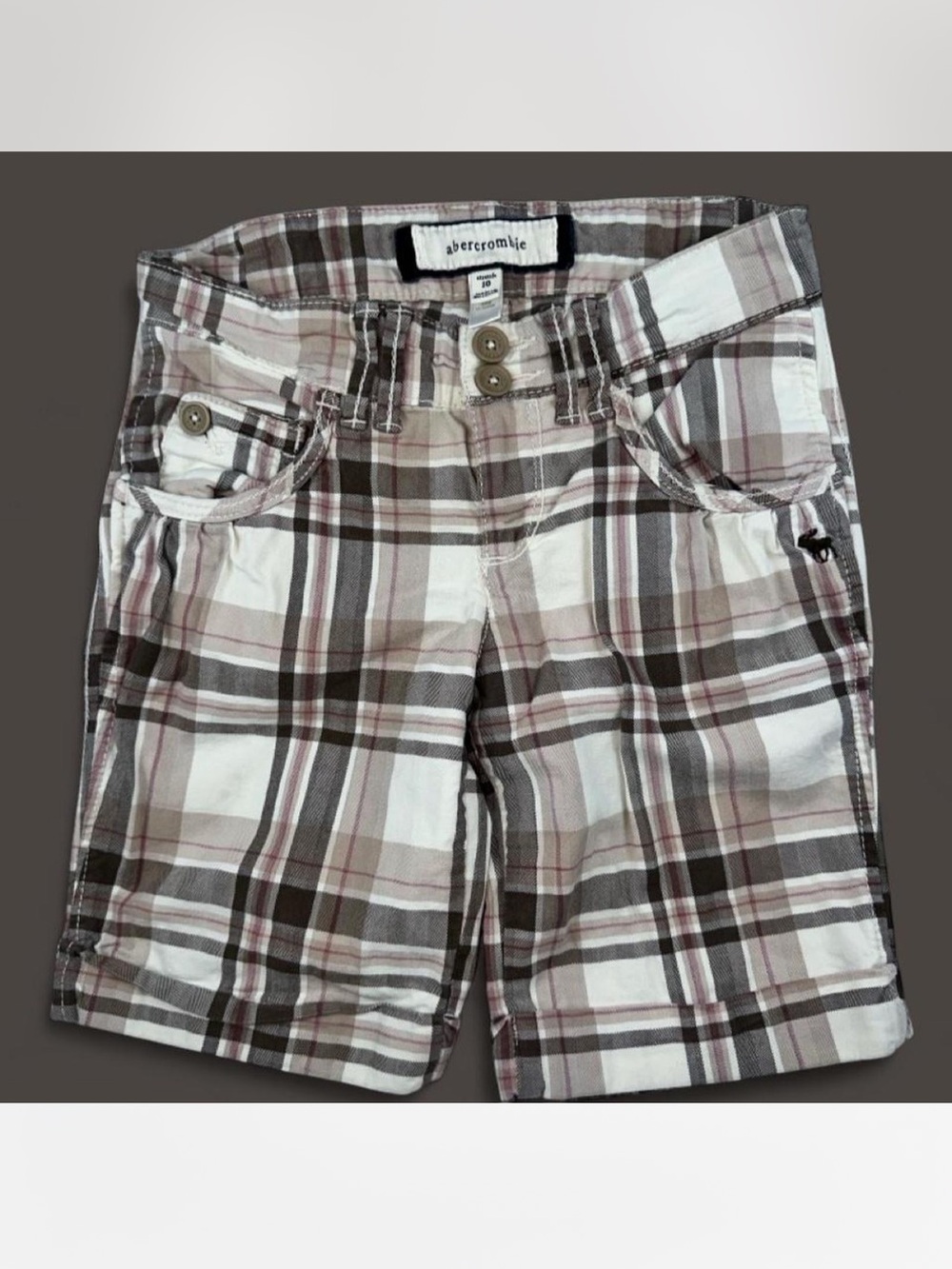 Abercrombie & Fitch Girls Plaid Shorts - White, Brown & Tan